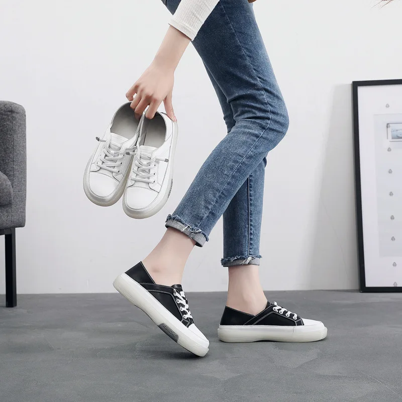 

Shoes Woman Flats Soft Casual Female Sneakers Genuine Leather Slip-on Round Toe Dress Nurse Moccasins New Summer Slip On Cross