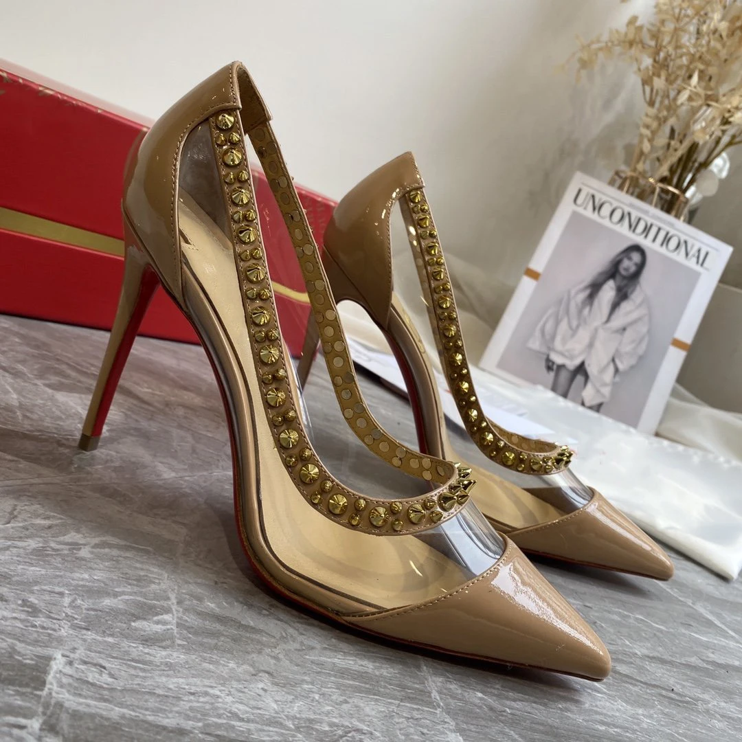 

Top Quality Red Soled Women High Heels 10cm Shoes Luxury Fashion Ladies Rivet Sandals Classic Retro Designer High Heel 0023HJ