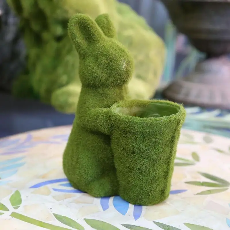 

Easter Moss Bunny Decorative Figurine Imitation Moss Rabbit Sculpture Furry Flocked Bunny For Home Garden Yard Decorations
