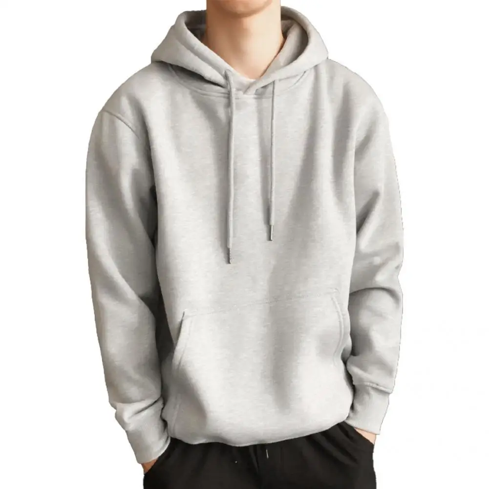 

Casual Men Hoodie Large Pocket Plush Lining Male Warm Ribbed Bottom Hoodie