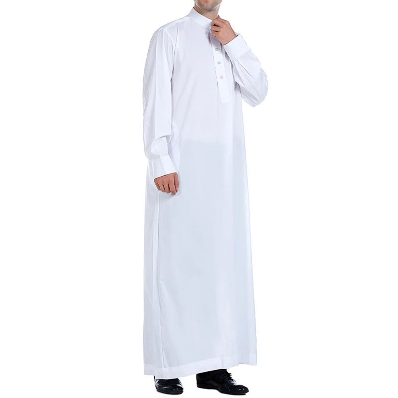 Men Muslim Dress Saudi Style Long Robe Islamic Kaftan Abaya Arab Dubai Clothes Long Sleeve Aman Abaya  Prayer Robe Saudi Wear