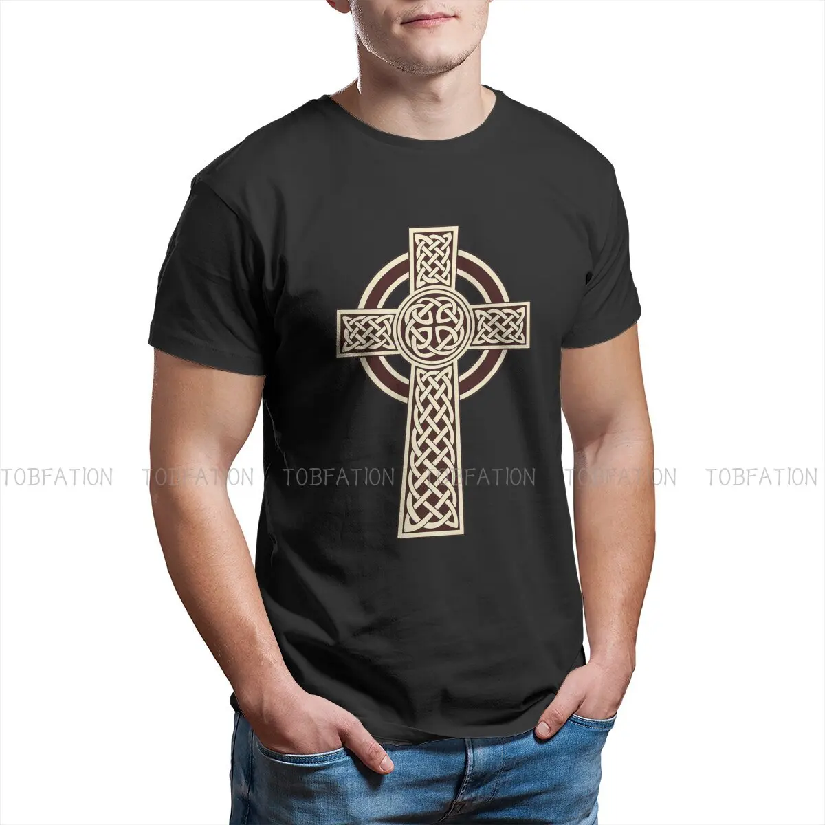 

Catholicism Roman Catholic Church God and Jesus Christ 100% Cotton TShirts Sepia Celtic Cross Personalize Men's T Shirt