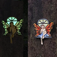 fairy house luminous butterfly fairy hanging figurine window sitting resin craft outdoor ornament for home garden yard art decor