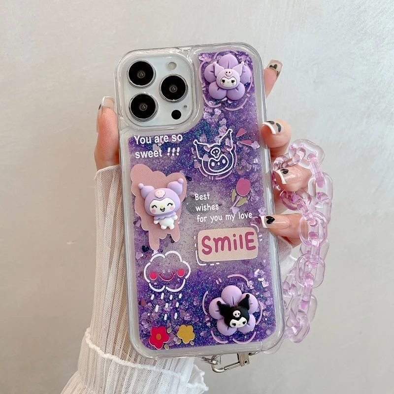 Sanrio Cinnamoroll  Kuromi Quicksand Phone Cases For iPhone 14 13 12 11 Pro Max Mini XR X XS MAX 8 7 Plus SE Anti-fall Cover