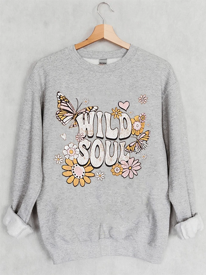 

Letter Printing Casual Round Neck Long Sleeve Sweatshirt