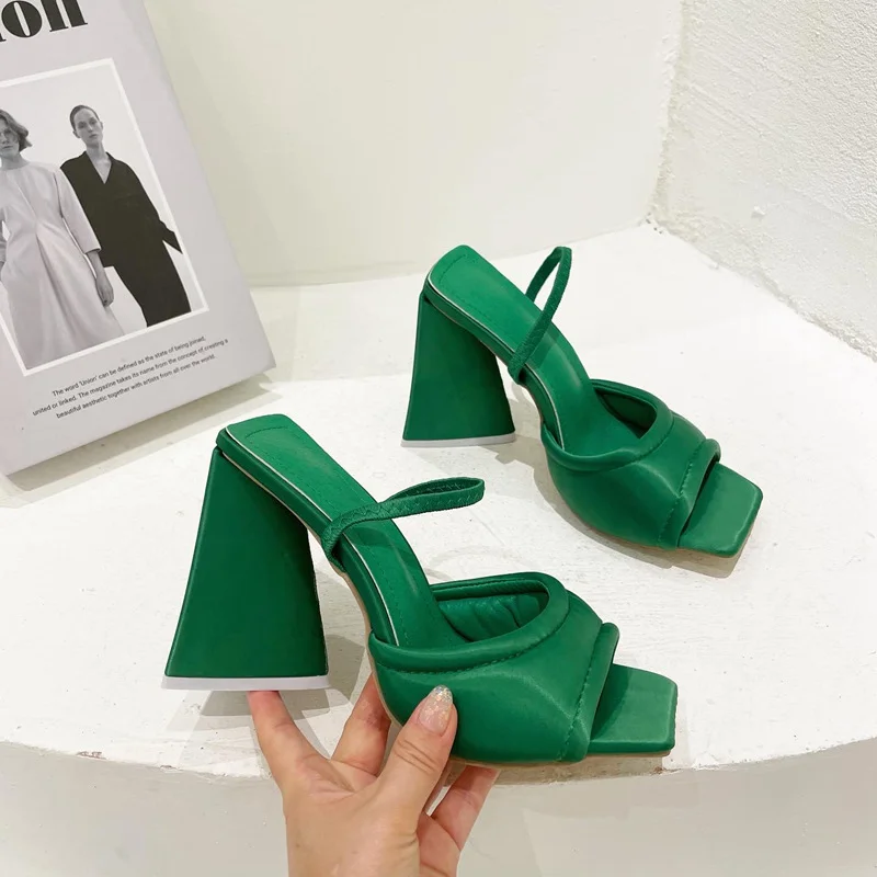 

Ladies High Heel Sandals Thick Satin Summer Triangle Europe America Women's Shoes Sexy 2022 Fashion Designed Best Selling