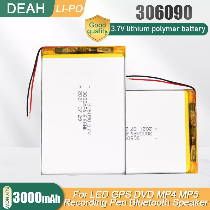 

306090 3.7V 3000mAh Lithium Polymer Rechargeable Battery For MP4 GPS PSP Tablet PC LED Light Bluetooth Speaker Li-ion Lipo Cell