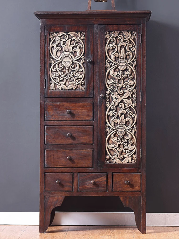 

High quality Thai Hand Carved storage cabinet villa living room teak door Gallery cabinet Southeast Asian style furniture