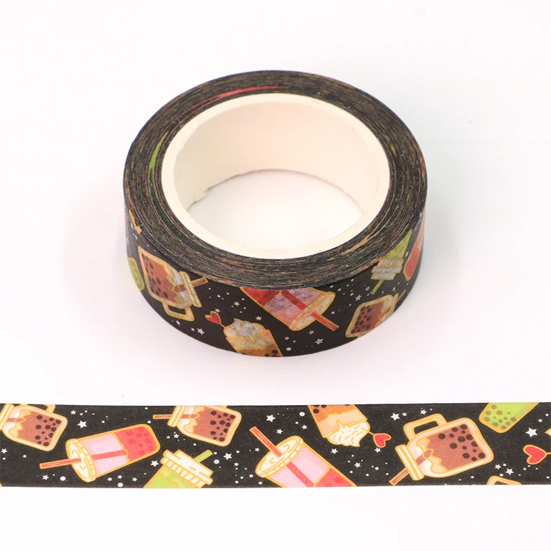 

2022 NEW 10pcs/Lot Bottle of Bubble Tea Black Washi Tape Scrapbooking Stationery Office Supply Masking Tape 15MM*10M