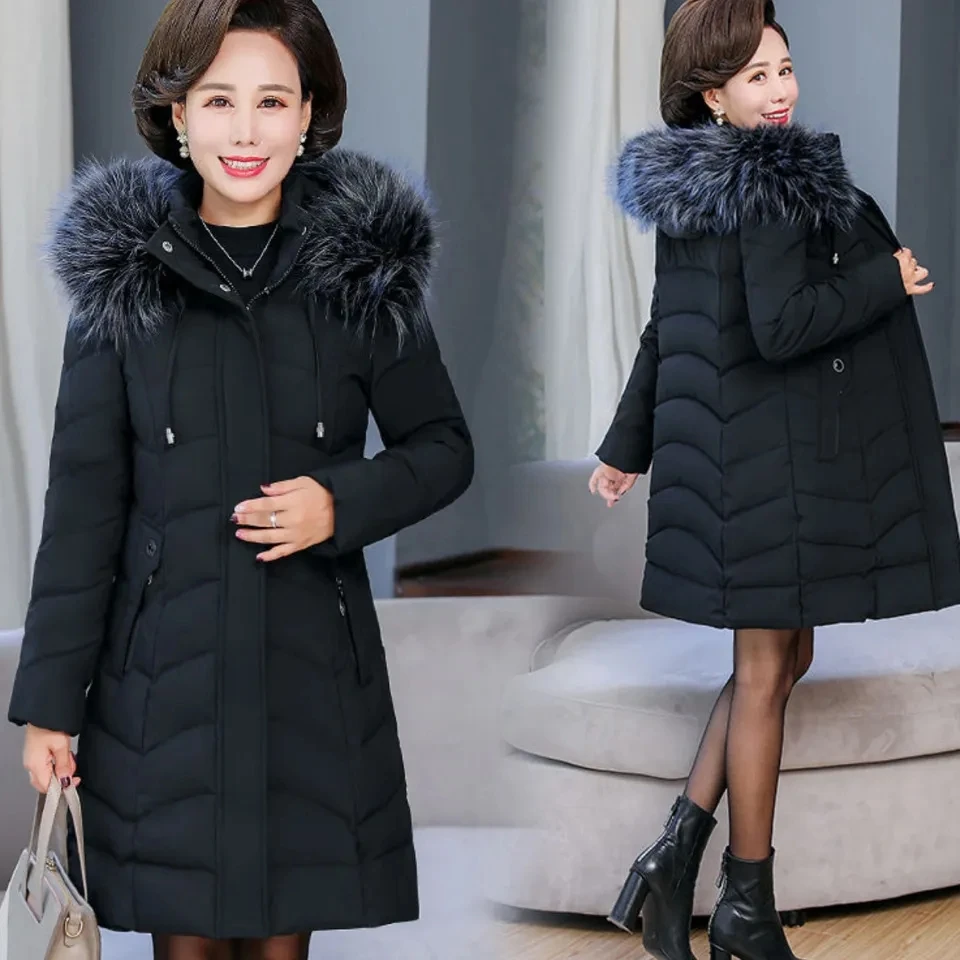Down Cotton Coat Womens 2022 Winter New Large Size Thick Hooded Fur Collar Padded Jacket Women Fashion Versatile Casual Parkas