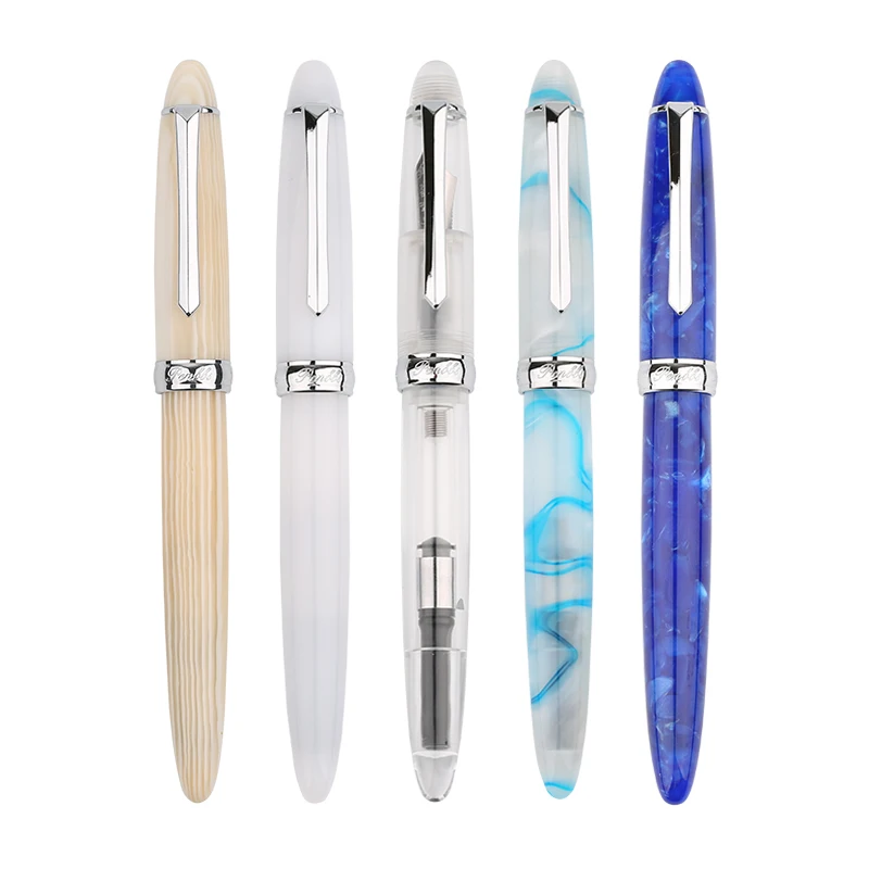

PENBBS 308 Acrylic Fountain Pen Iridium Fine Nib 0.5mm Silver Clip with Gift Box Writing Ink Pen for Office Business School Gift