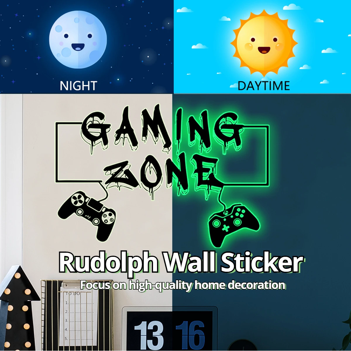 

Game Handle Gaming Zone Video Game Decor Luminous Creative Decorative Glow in The Dark Wall Sticker for Living Room Decoration