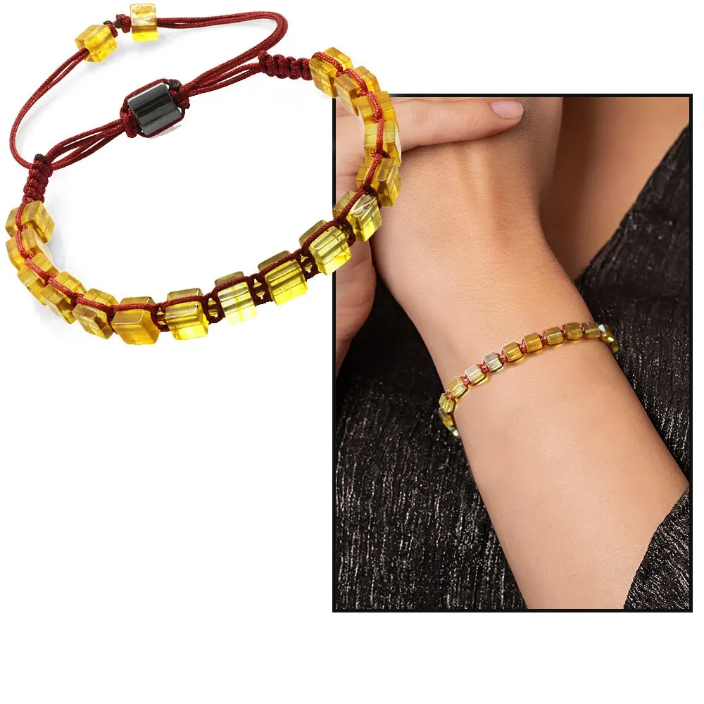 

Nipora Macrame Braided Cube Cut Transparent Color Natural Drop Amber Women's Bracelet