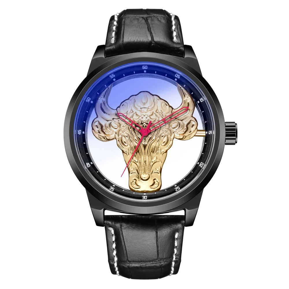 

Men's watches waterproof fashion quartz watch cow head transparent blue light high-quality watch GB922
