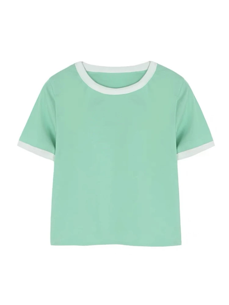 Женская футболка с коротким рукавом простая Универсальная контрастных цветов в