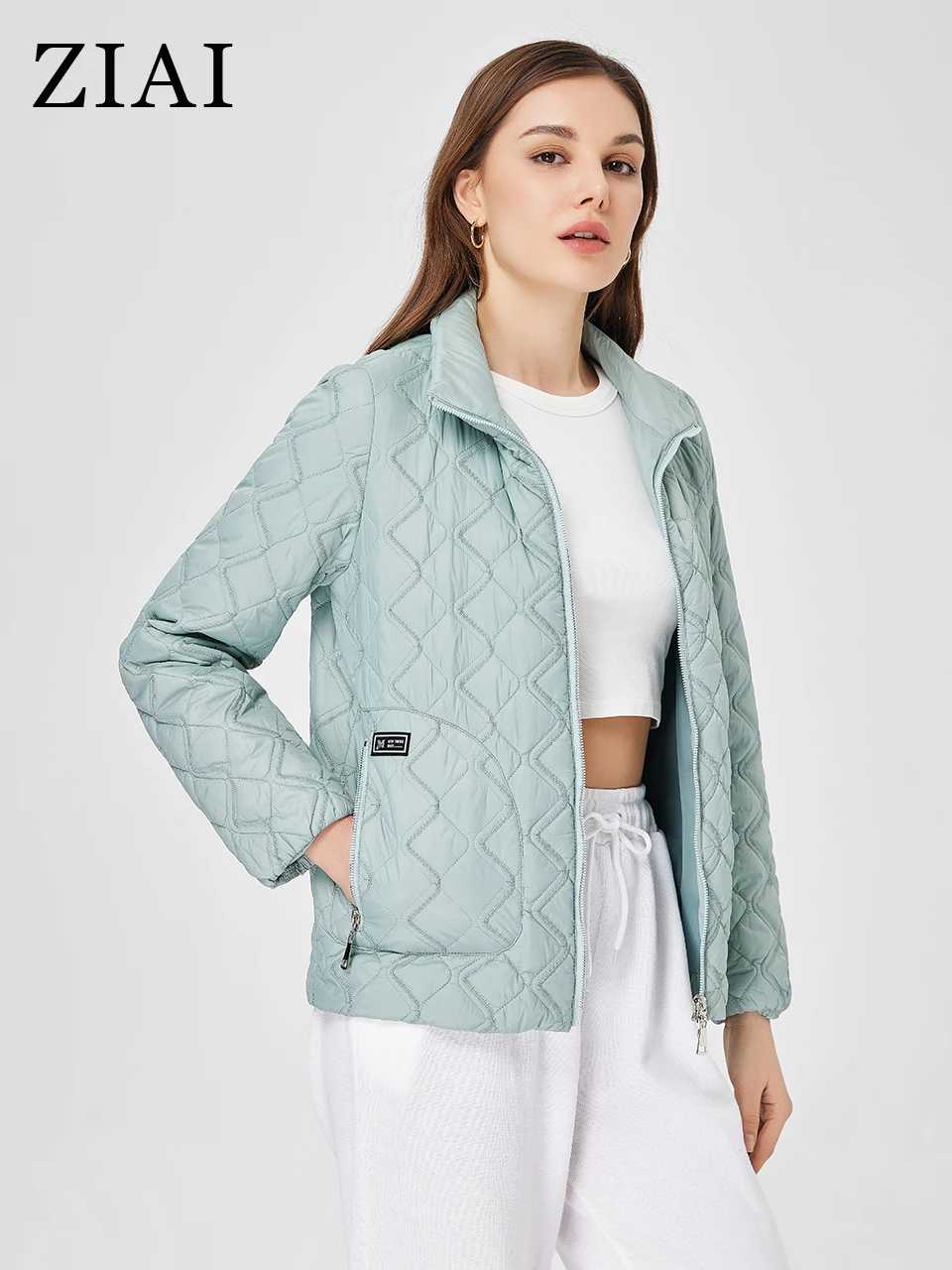 ZIAI Demi-season jacket for women Short stand collar zipper Pattern quilting  Classic Thin Cotton Women's spring coat ZM-20389
