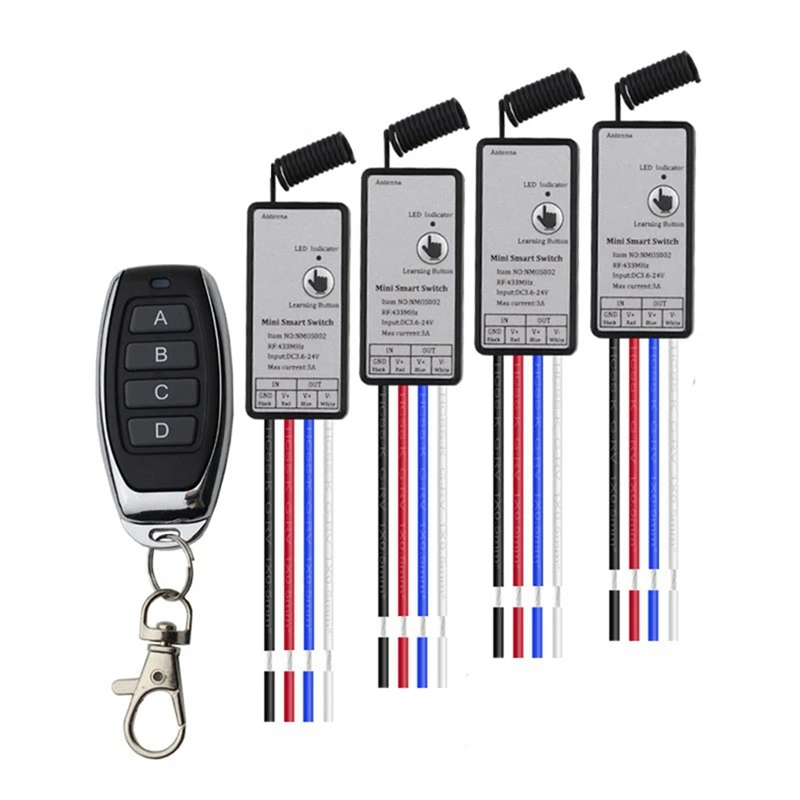 

433Mhz Mini Relay Wireless RF Remote Control Switch Power Transmitter DC5V-24V 1CH LED Lamp Controller Micro-Receiver
