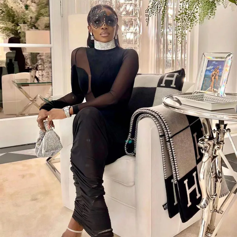 

Сексуальное женское платье, прозрачное Сетчатое платье с длинным рукавом, просвечивающее вечернее однотонное Клубное платье для женщин, платья