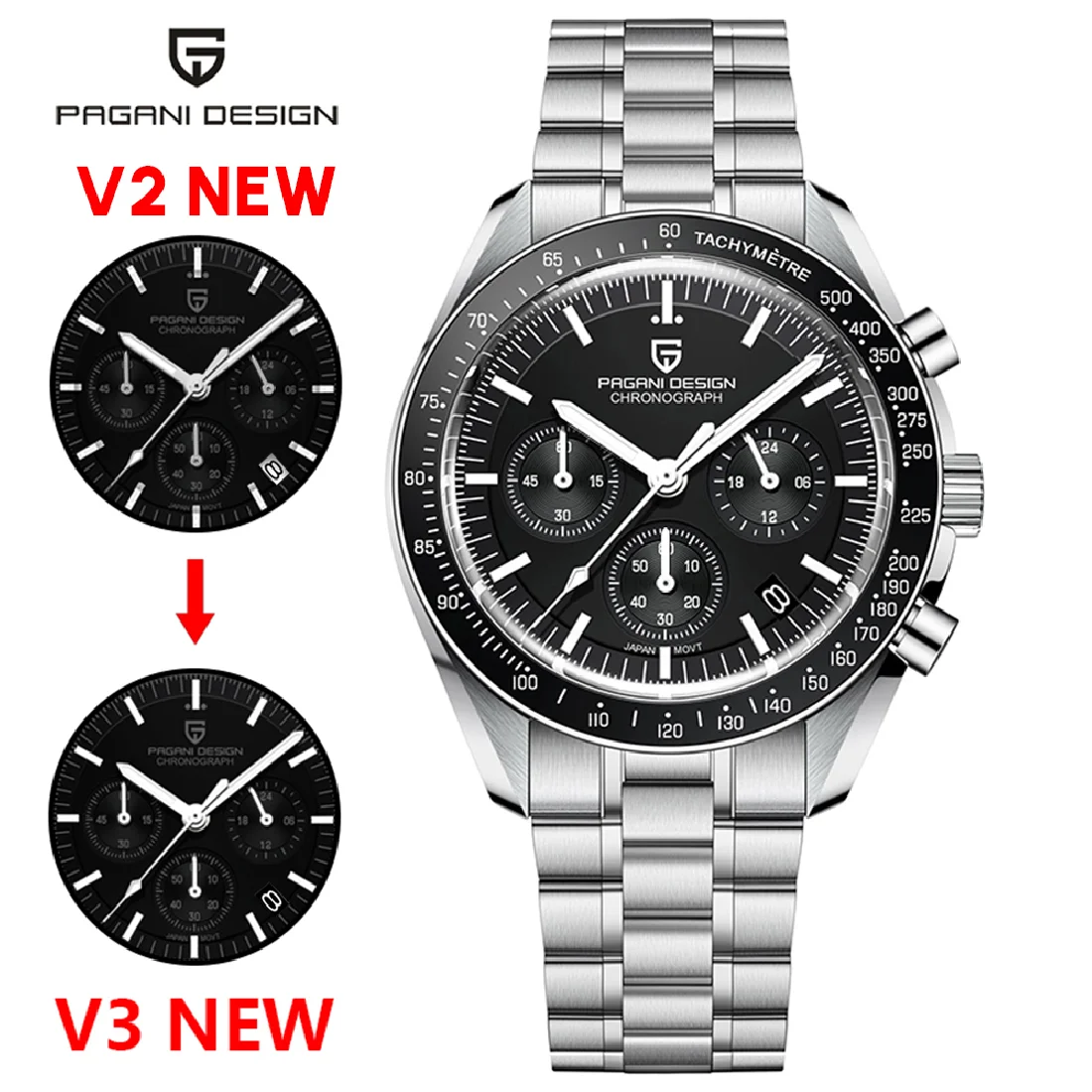 

PAGANI DESIGN Quartz Mens Watches Moon Watch Sapphire VK63 Stainless Steel Analog Chronograph Waterproof Clock Relogio Masculino