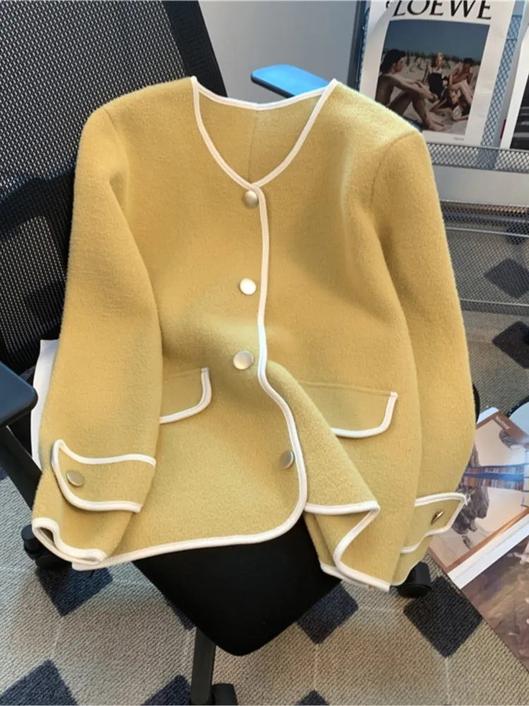 

Женская твидовая куртка в Корейском стиле, винтажная желтая однобортная куртка в японском стиле, короткая зимняя куртка в стиле Харадзюку, ...
