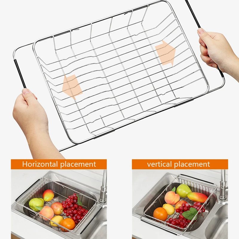 

Сушилка, телескопическая стойка для раковины, органайзер для кухонных раковин из нержавеющей стали, регулируемая корзина для хранения рако...