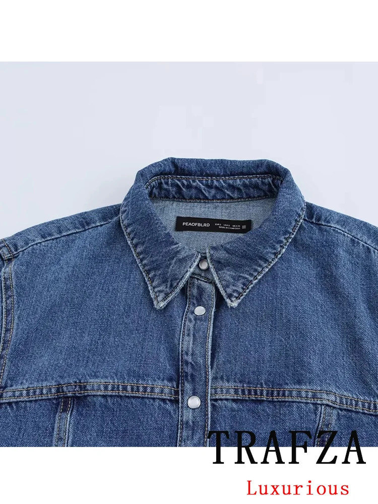 TRAFZA винтажное шикарное женское джинсовое платье с однотонным отложным