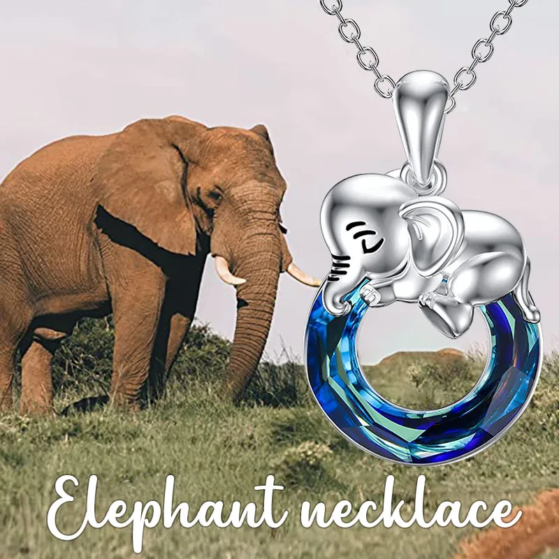 

Elephant Round Necklace Wedding Beautiful Animal Pendant Gift for Woman Mother Wedding Engagement Jewelry Crystal