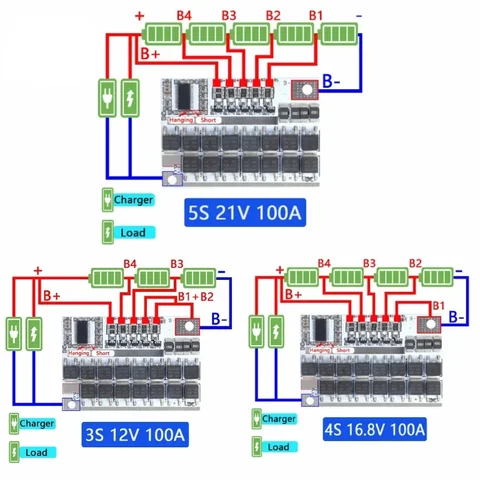 Блок защиты BMS для литиевых аккумуляторов 3s/4s/5s