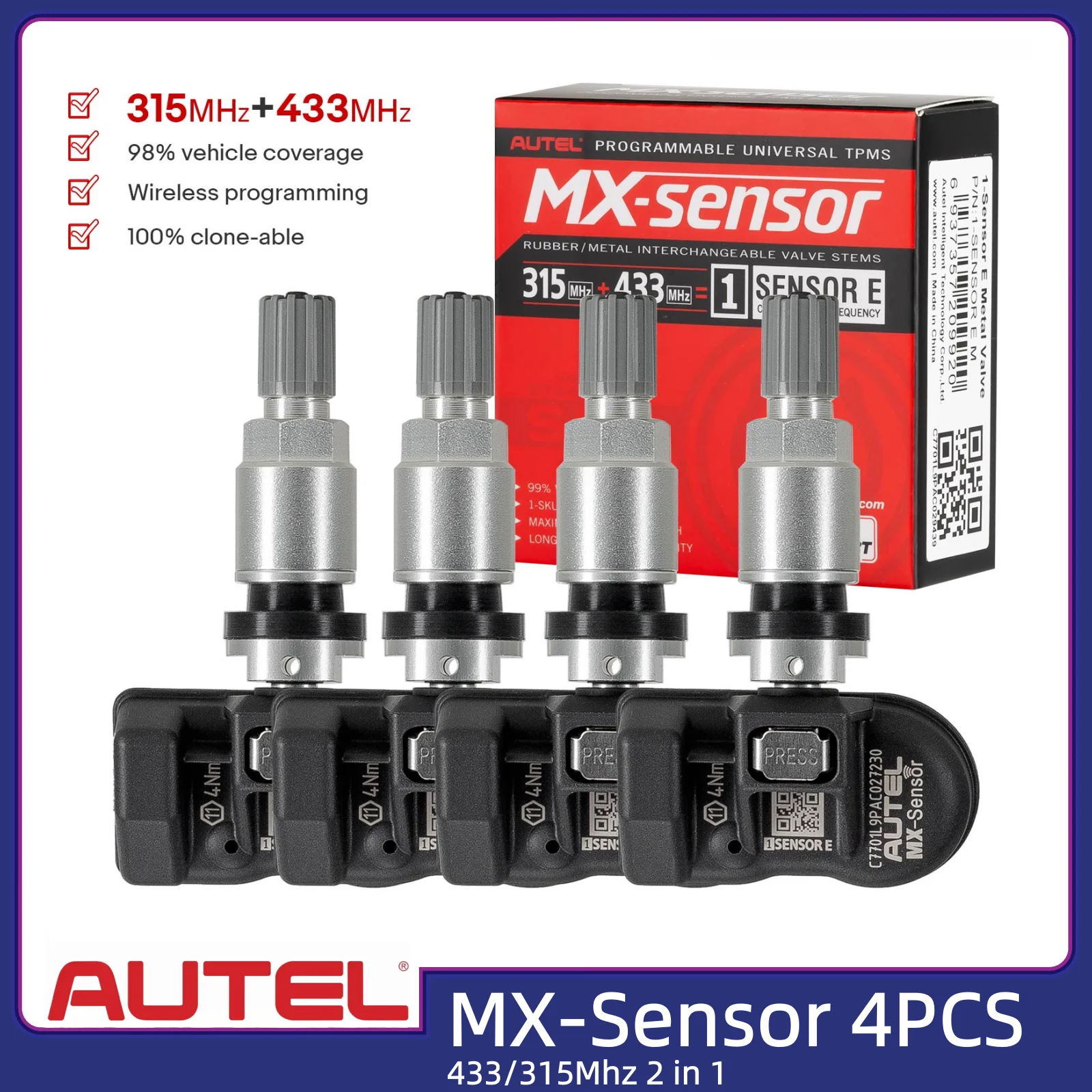 

4 шт. Autel TPMS MX-сенсор 315 МГц и 433 МГц 2в1 датчики давления в шинах летняя замена шин универсальный зажим