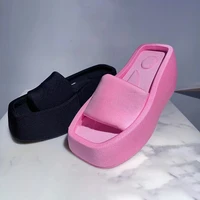 2022 new platform women slippers summer square toe brand satin sandals womensexy high heels shoes beach sandals