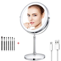 8 inch double sided 10x portable with touch 360 degree rotating makeup mirror with lights double sided dimmable