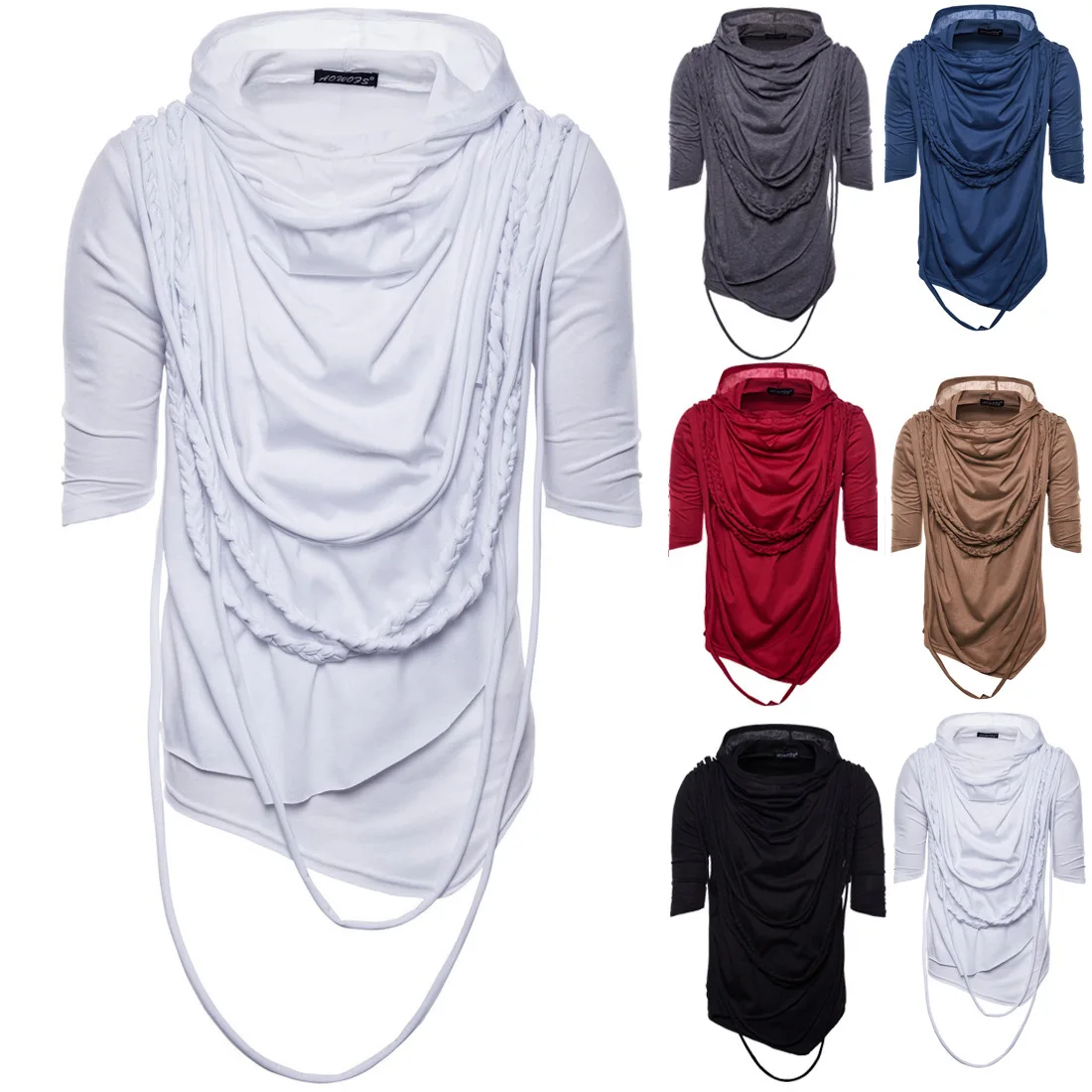 

Summer fashion Short sleeved Hooded solid color casual T-shirt Hip hop men's wear