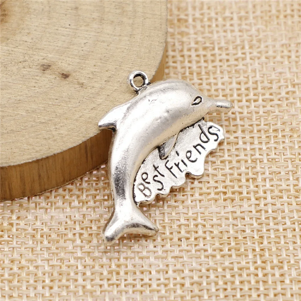 5Pcs 21x35mm Antique Silver Color Friendship Dolphin Charms Pendants for Jewelry Making DIY Jewelry Finding Handmade Accessories