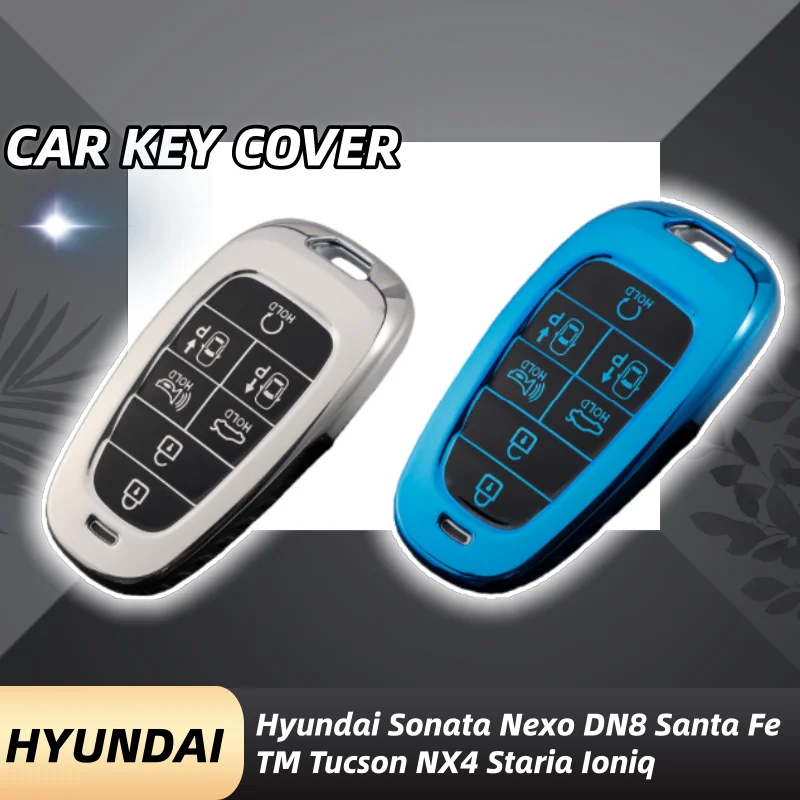Фото Чехол из ТПУ для дистанционного брелока для Hyundai Sonata Nexo DN8 Santa Fe TM Tucson NX4 Staria Ioniq, аксессуары с 7 кнопками №1