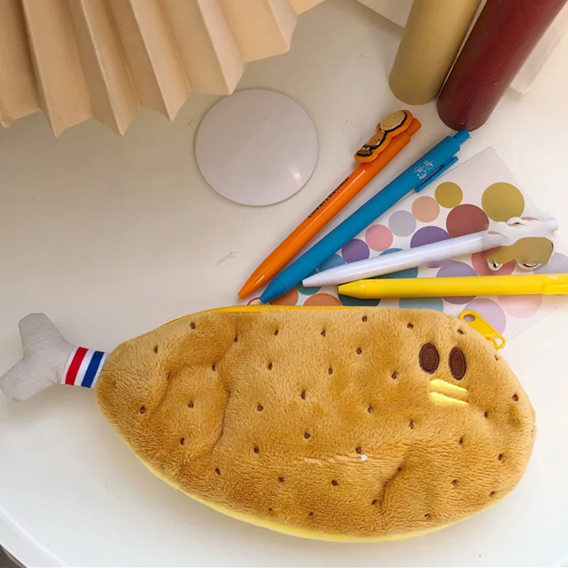 

Cute Plush Pencil Case Chicken Drumstick Pen Bag Toys Pouch Office Storage Organizer Coin Purse Cosmetic Pouch Gift Stationery