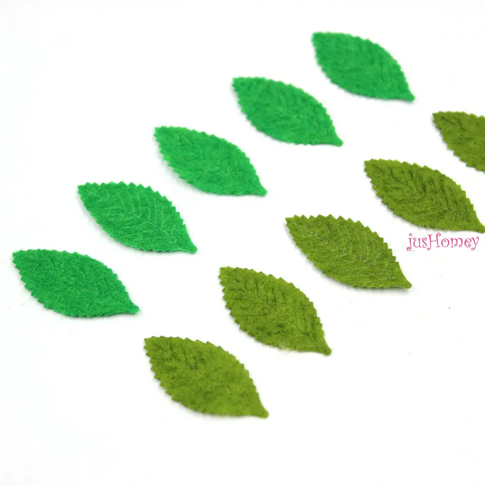100 шт. войлочные аппликации в виде зеленых листьев 30 х15 мм