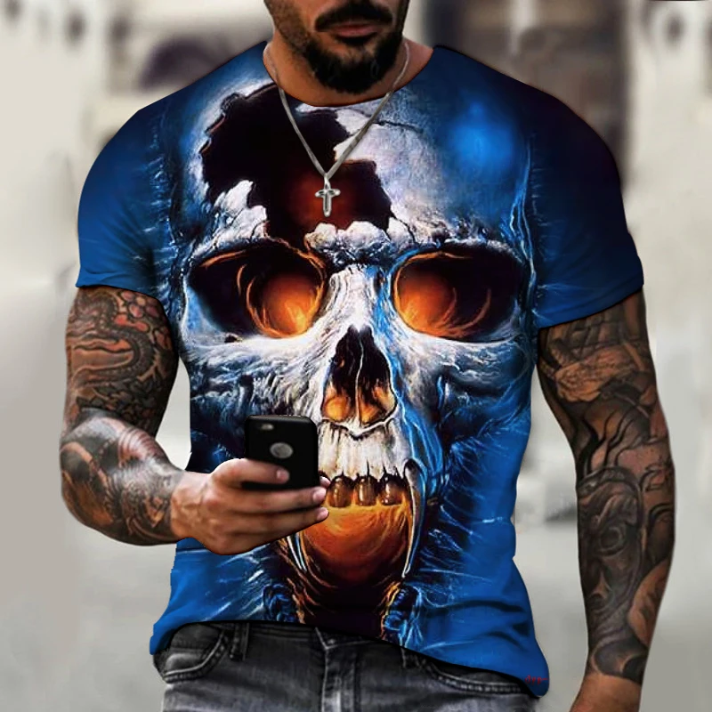 

New Horror Series Skull Head 2022 Brand Men's Clothing 3D Printed O-neck T-shirt Cool Thrilling Theme Loose Oversize