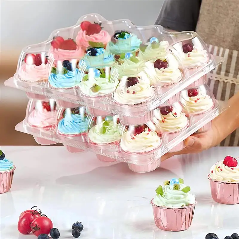 5pcs 12 Grids Clear Cupcake Packing Box Disposable Muffin Box Portable Pastry Dessert Container Packing Carrier