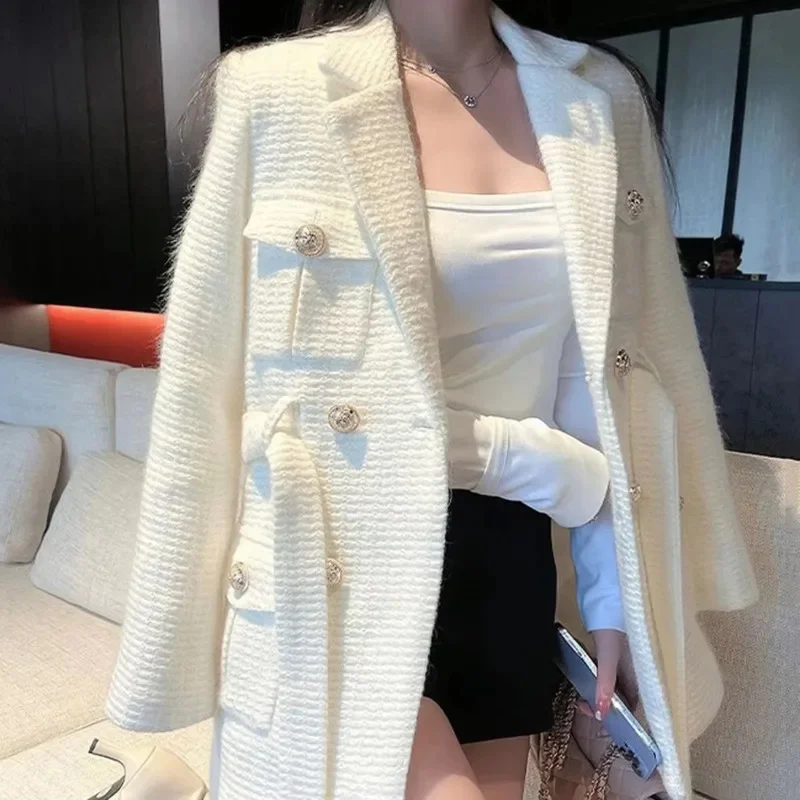 Тонкий пиджак в стиле ретро для женщин 2024 осень-зима новое длинное пальто юбка