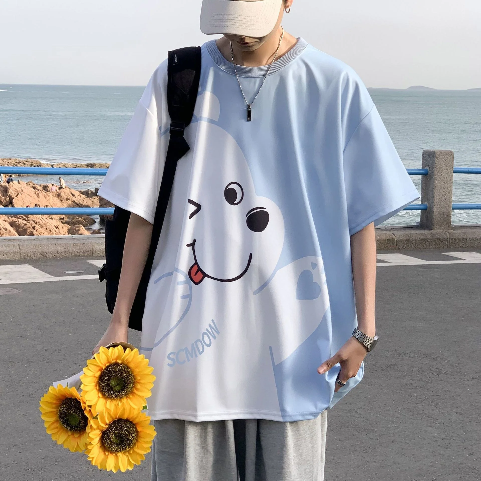 

Simple Hololive Contrast Print IT TSHIRT FUNNI Oversized Man Casual T Shirt For Men Brand Blue T-shirts With Short Sleeves Japan