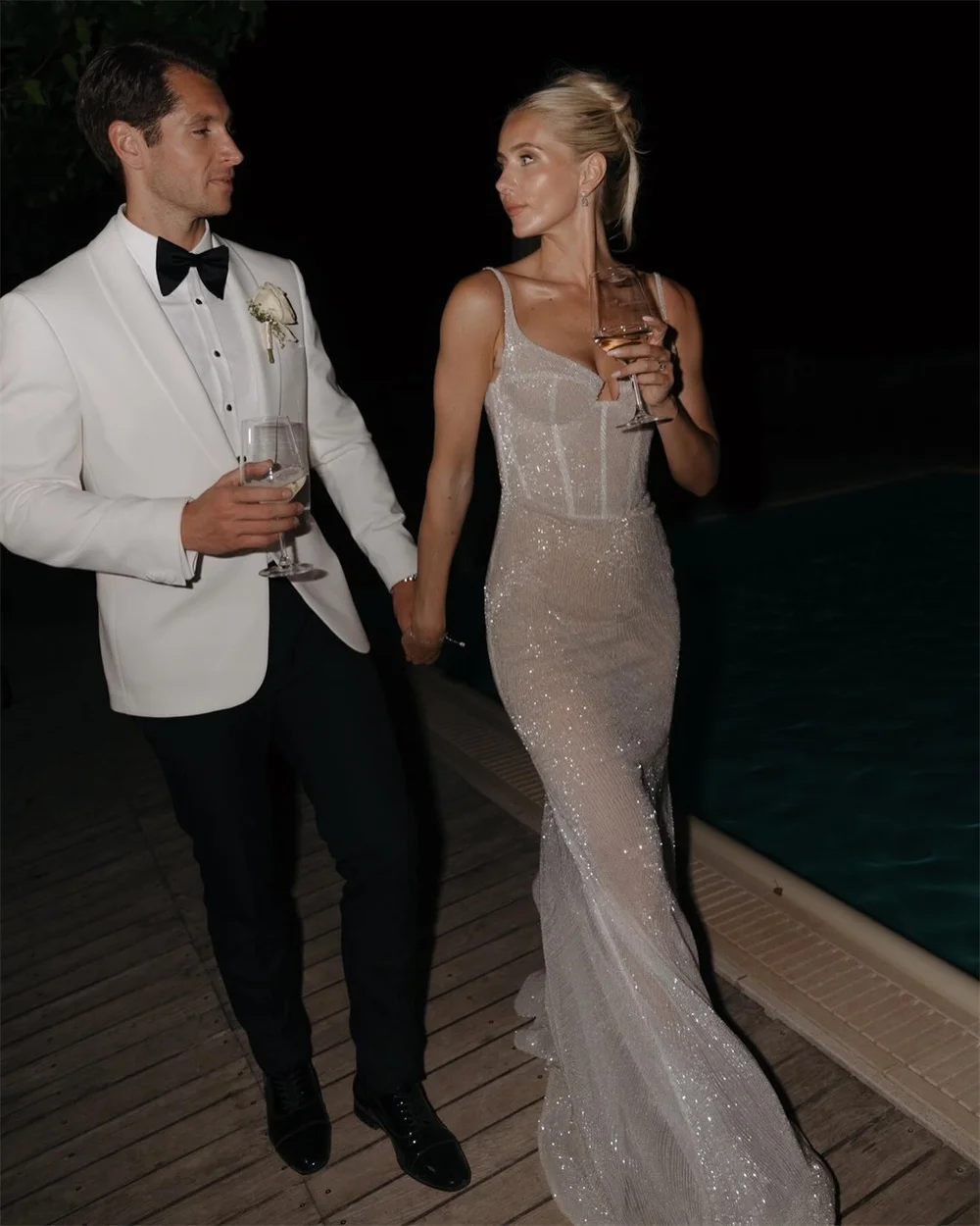 Kobe белые блестки на тонких бретельках длиной до пола платья для выпускного