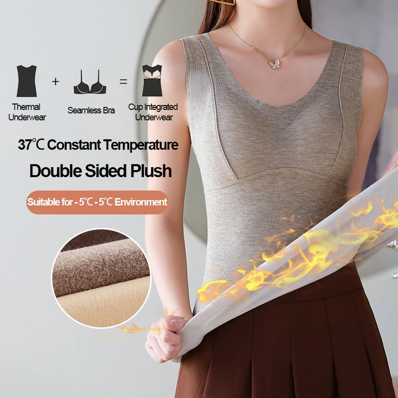 

Women's Thermal Underwear Fleece Top Woman Winter Vest 1PC Thermo Lingerie Seamless Push Up Padded Bra High Elasticity Intimate