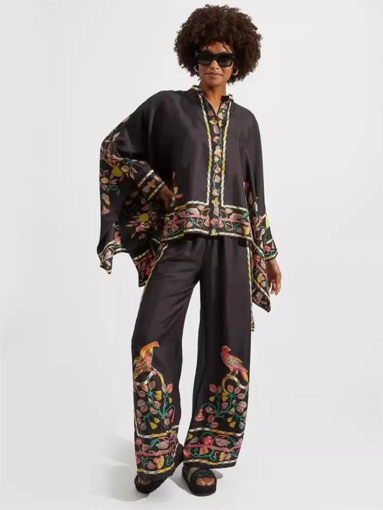 Винтажные комплекты брюк с принтом женские нерегулярные свободные рубашки