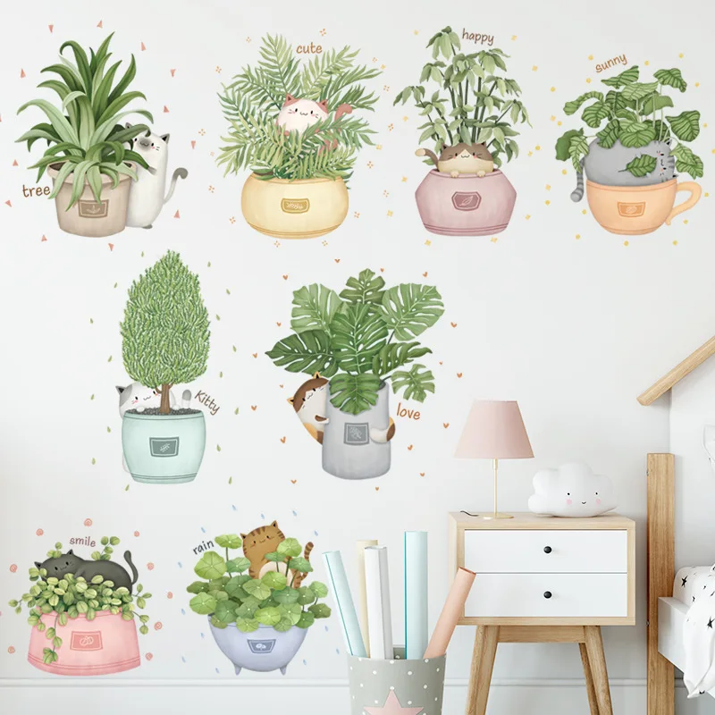 

Flowers Potted Wall Stickers for Living Room Home Bedroom Decoration Self-adhesive Wallpapers Waterproof Vinyl Wall Decals