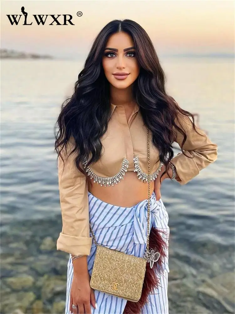 

WLWXR осенние обтягивающие однотонные футболки для женщин 2022 с длинным рукавом отложным воротником укороченные топы с длинным рукавом дизайн...