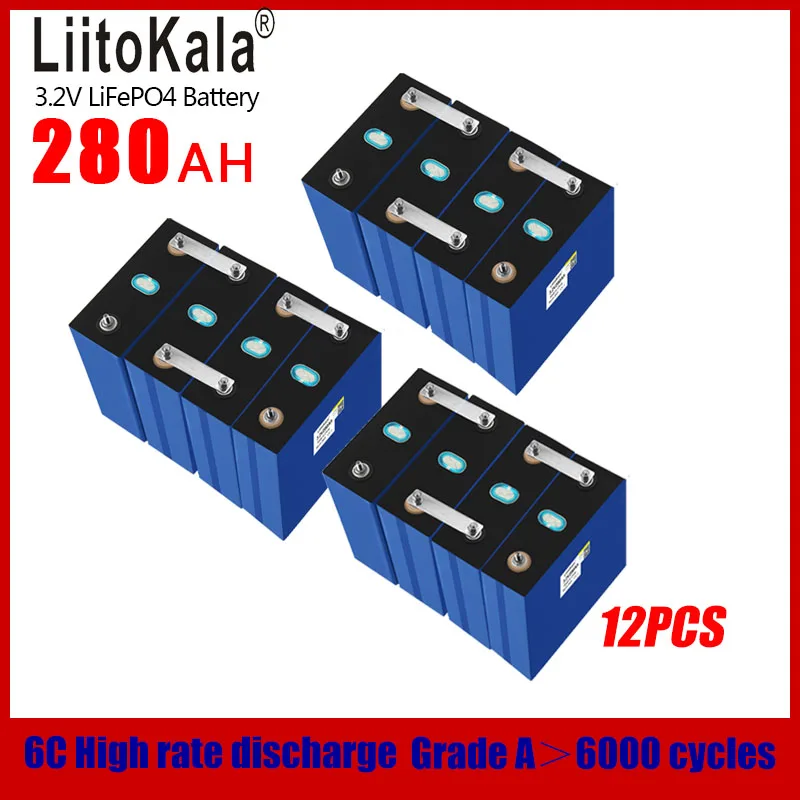 

12PCS LiitoKala Brand New 3.2V 280Ah Lifepo4 Battery Cell Lithium Iron Phosphate Solar RV Grade A EU Tax Free Fast Delivery