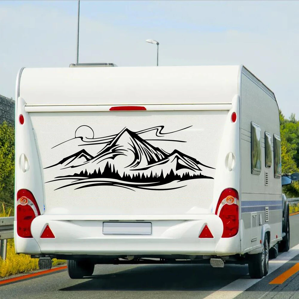 

Виниловая наклейка на автомобиль, наклейка с изображением больших гор, деревьев, ночного неба, кемпинга, домов на колесах, пейзажа, автофургона