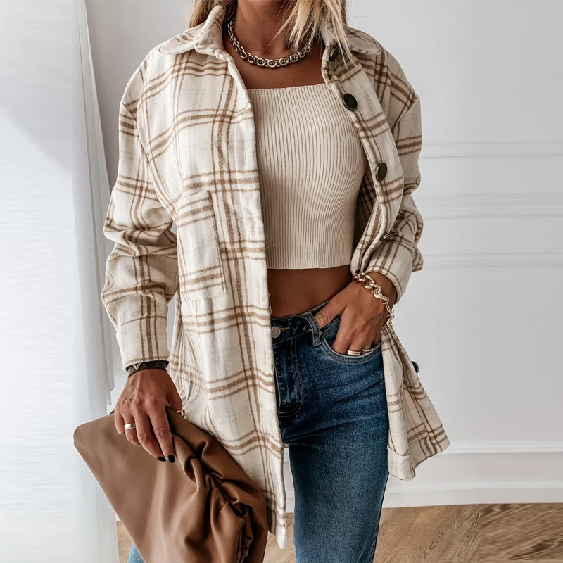 

TEELYNN Long Sleeve Plaid Oversized Jacket for Women Vinatge Loose Casual Boho Autumn Warm Coats Streetwear Outwear Overshirt