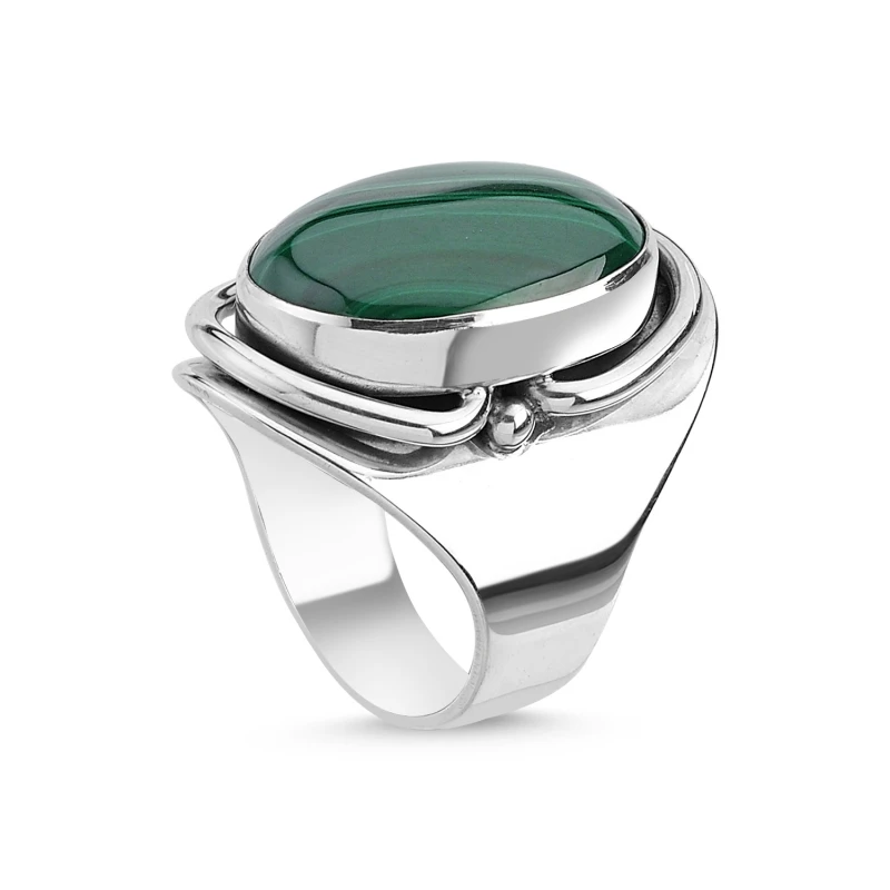 

Silver 925 Sterling Malachite Stone Handwork Ring