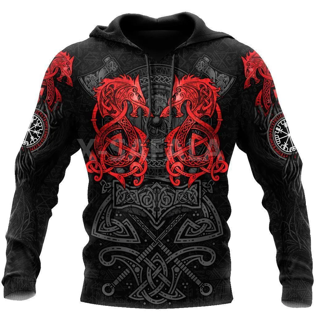 

RED FENRIR VIKING Tattoos 3D Print Spring Hoodie Man Women Harajuku Outwear Zipper Pullover Sweatshirt Casual Unisex